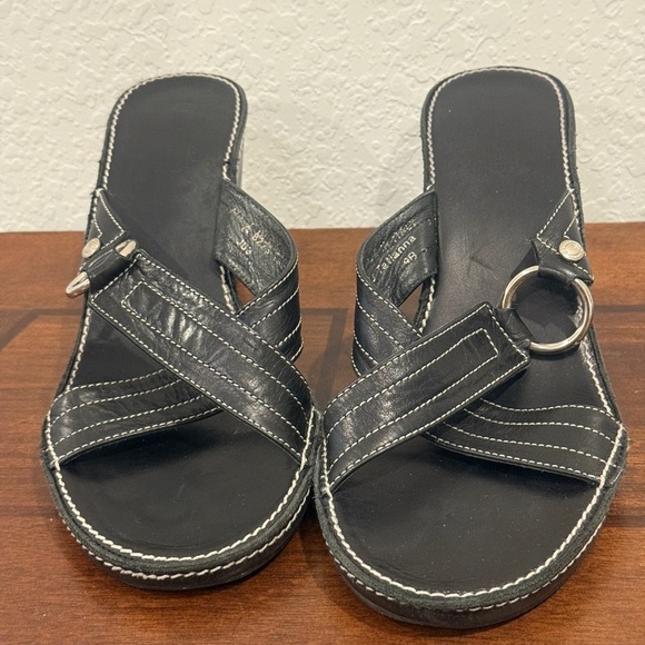 Coach Black Leather Wedge Sandals - Picture 3 of 8